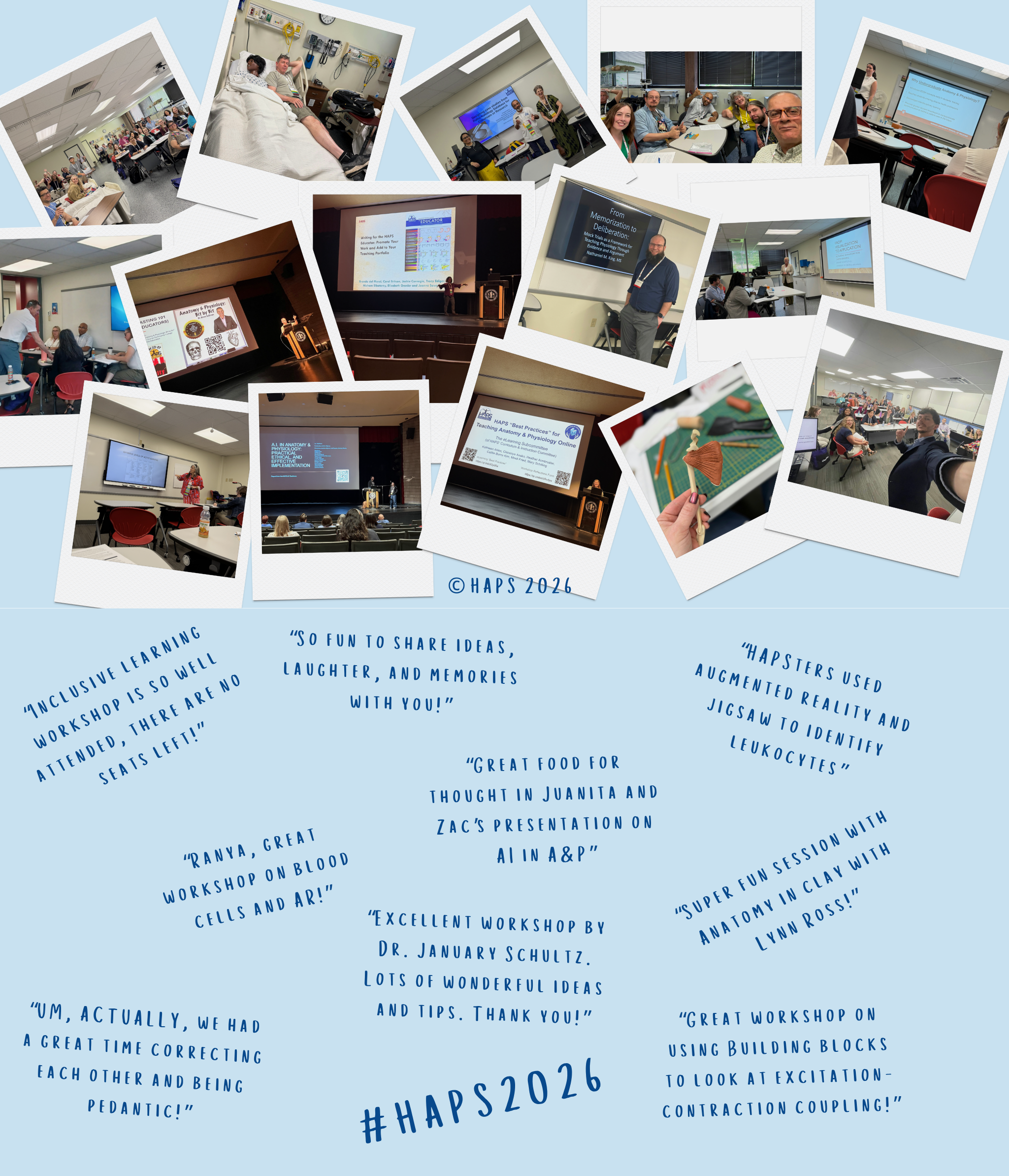 Collage of pictures from workshops with quotes from members